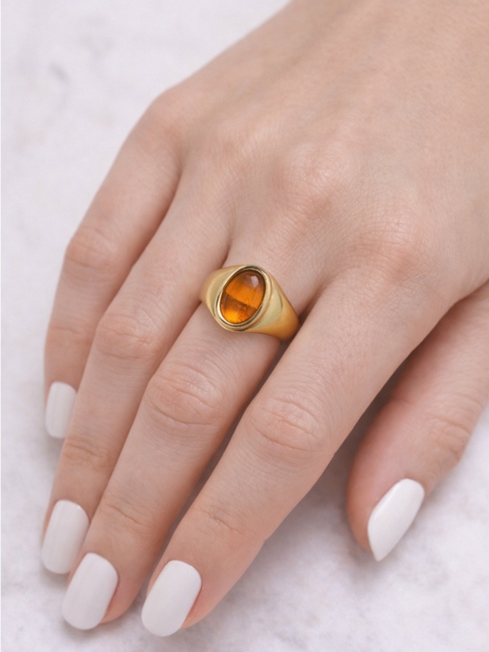 Gold Ring with Amber Colored Stone - Size 7